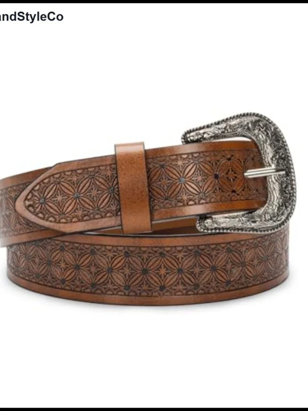 Women Western Cowgirl PU Leather Belt Vintage Carved Buckle